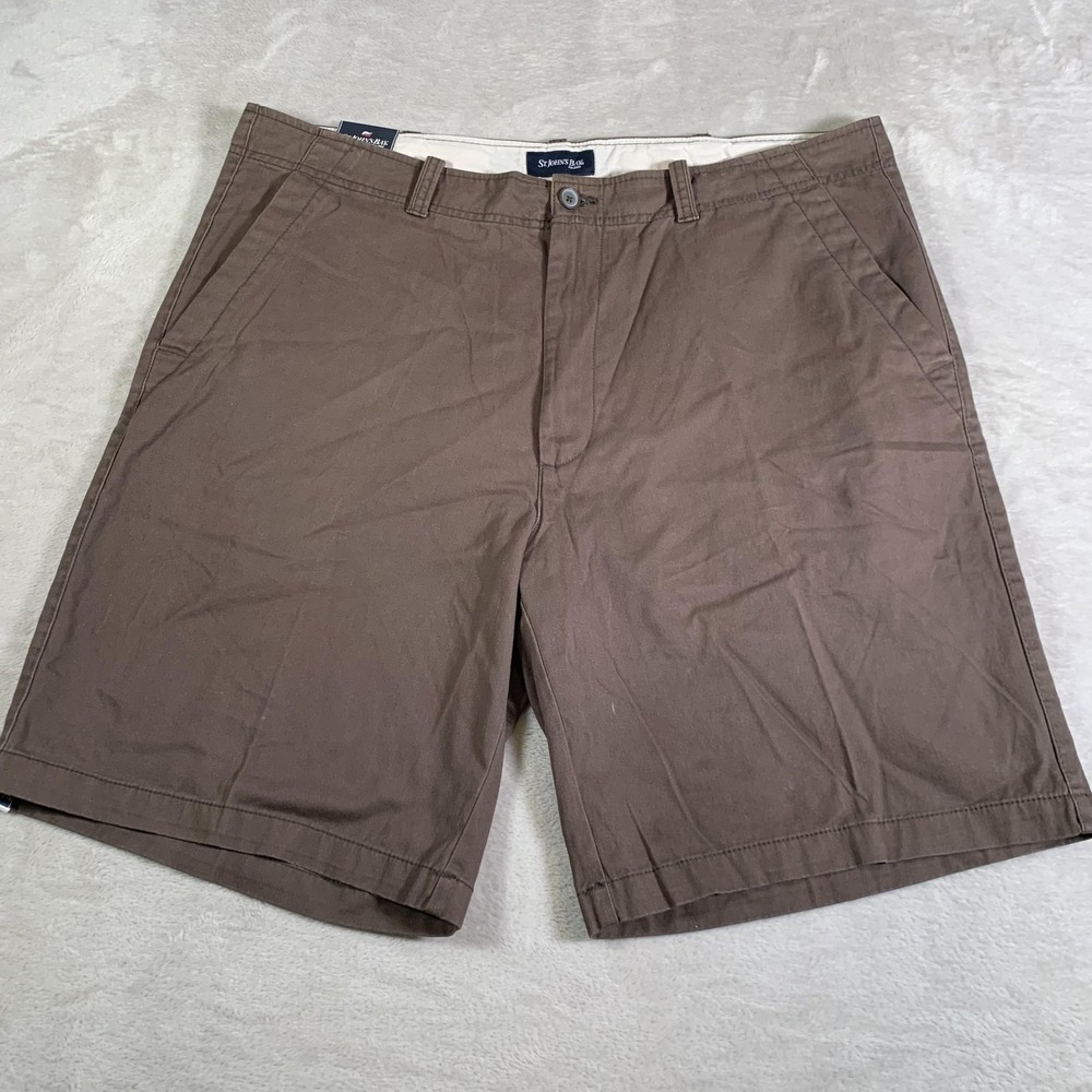 St. John's Bay‎ Shorts Mens 42 Brownstone Essential Flat Front Chino Cotton NEW